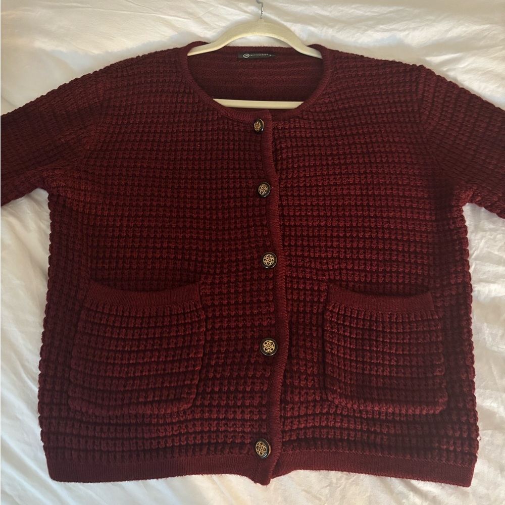 Wine Red Button Down Knit Cardigan / Sweater Jacket